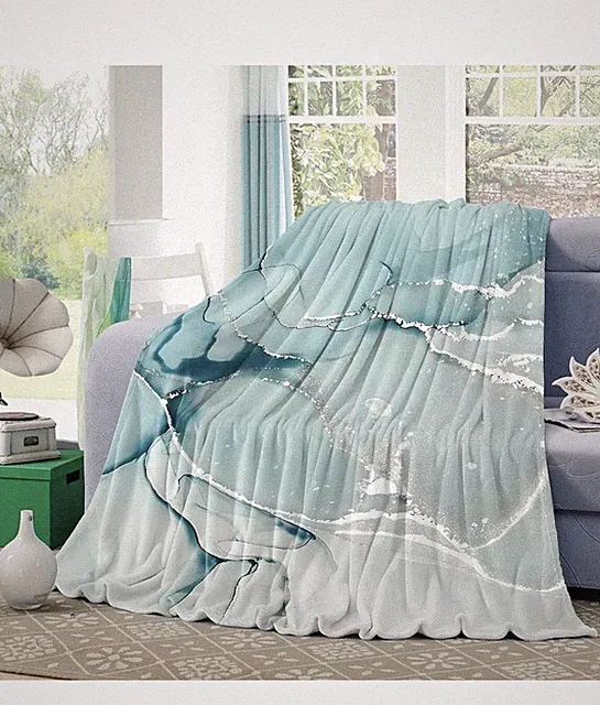 0InFlannel Throw Blanket Teal Turquoise Marble 50x40