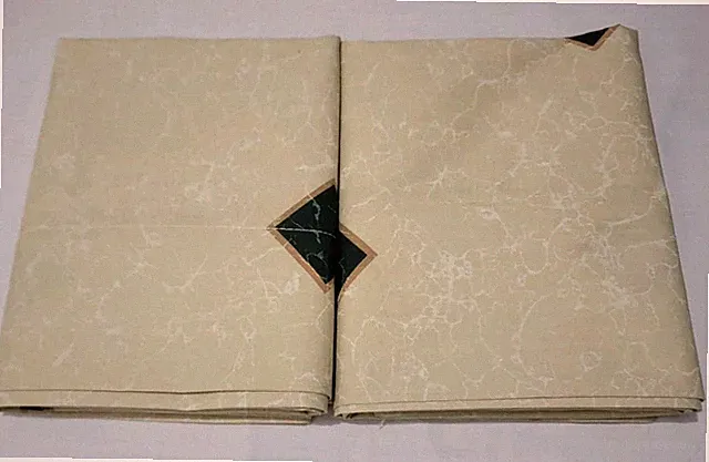 2 Homemade Pillowcases Beige Marbled W/ Green & Gold Diamonds. Stan/ Queen