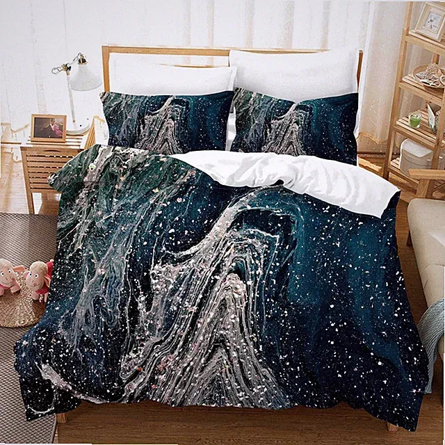 3D Marble Texture Blue White Quilt Cover Set Bedding Sets Pillowcases 64