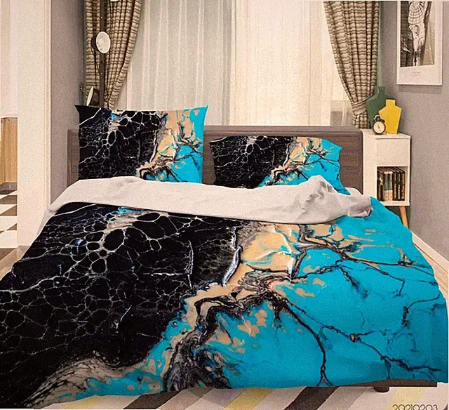 3D Marble Texture Golden Blue Black Quilt Cover Set Bedding Sets Pillowcases 64