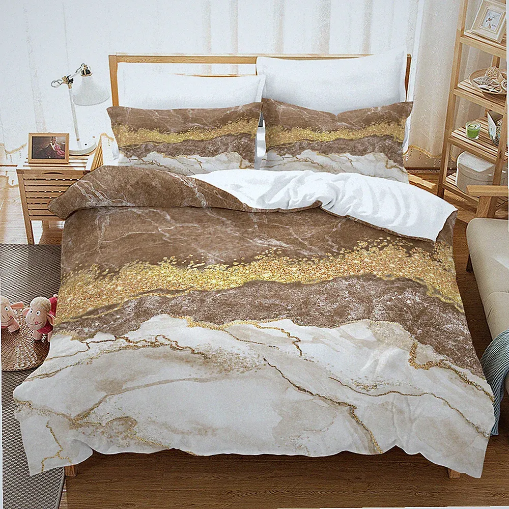 3D Marble Texture Pattern Brown Quilt Cover Set Bedding Sets Pillowcases