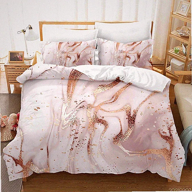 3D Marble Texture Pink Golden Quilt Cover Set Bedding Sets Pillowcases 64
