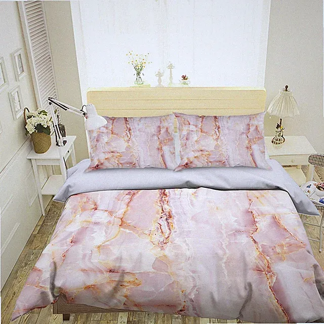 3D Pink Marble ZHUA2207 Bed Pillowcases Quilt Duvet Cover Set Queen King Zoe