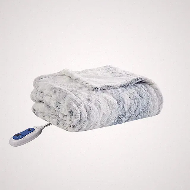50"x70" Aina Marble Faux Fur Heated Throw Blanket Gray/Blue - Beautyrest