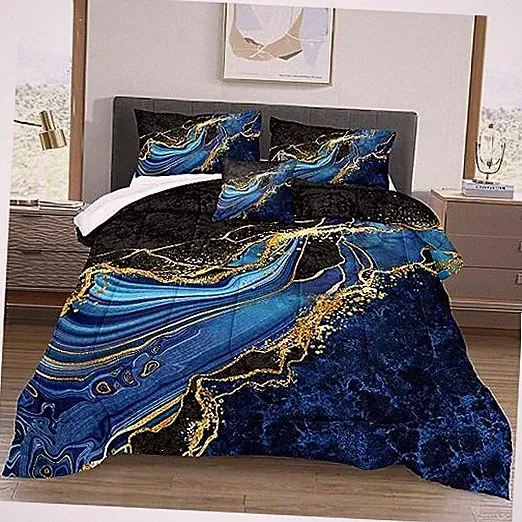 Black Gold Comforter Set Size Blue Marble Bedding Comforter Ocean Queen Blue-03