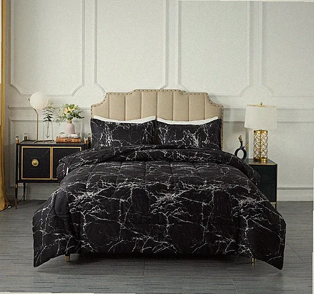 Caressma Twin Size Black Marble Comforter Set, Lightweight Twin
