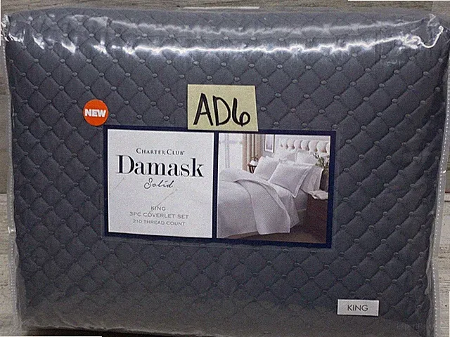 Charter Club Damask Quilted Solid King Coverlet & Shams 3pc Set Marble New