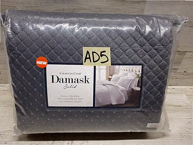 Charter Club Quilted Solid Queen Coverlet & Shams 3pc Set Marble New