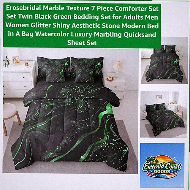 Contemporary 7-Piece Twin Bedding Set - Plush Marble Comforter & Pillow Covers