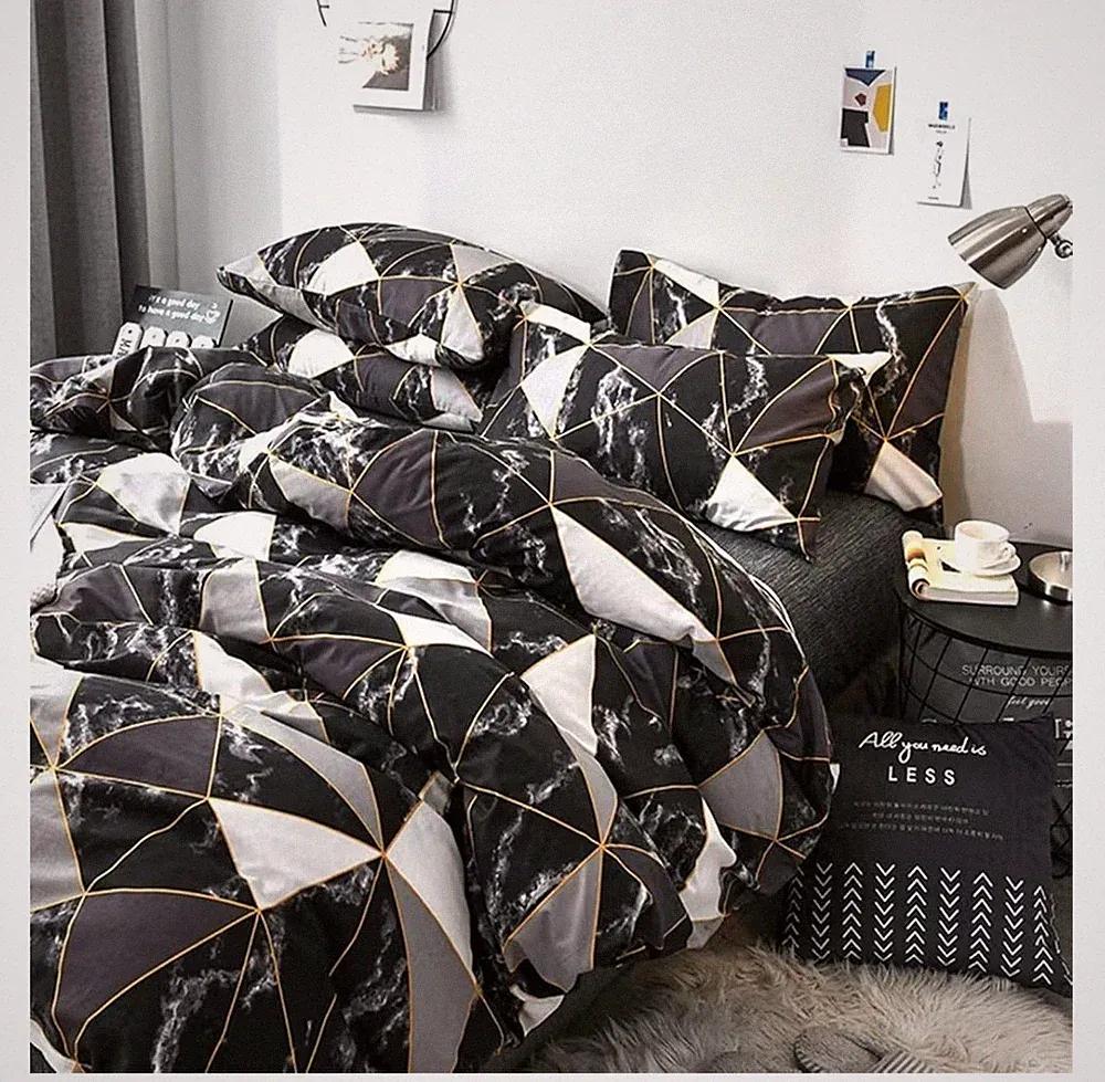 Cottonight Black King Comforter Set Geometric Black Marble Bedding 3 PCS Set