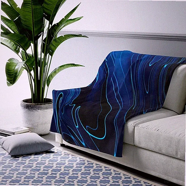Dark Blue Marble Velveteen Plush Blanket Luxury Cozy Decor