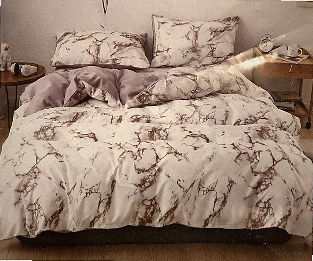 Duvet Cover Full Size Brown Taupe Marble Pattern Bedroom Decor 0C23