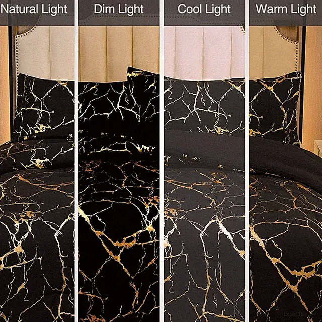 Elegant Black & Gold Glitter Marble Bedding Set - Twin Size Comforter Included