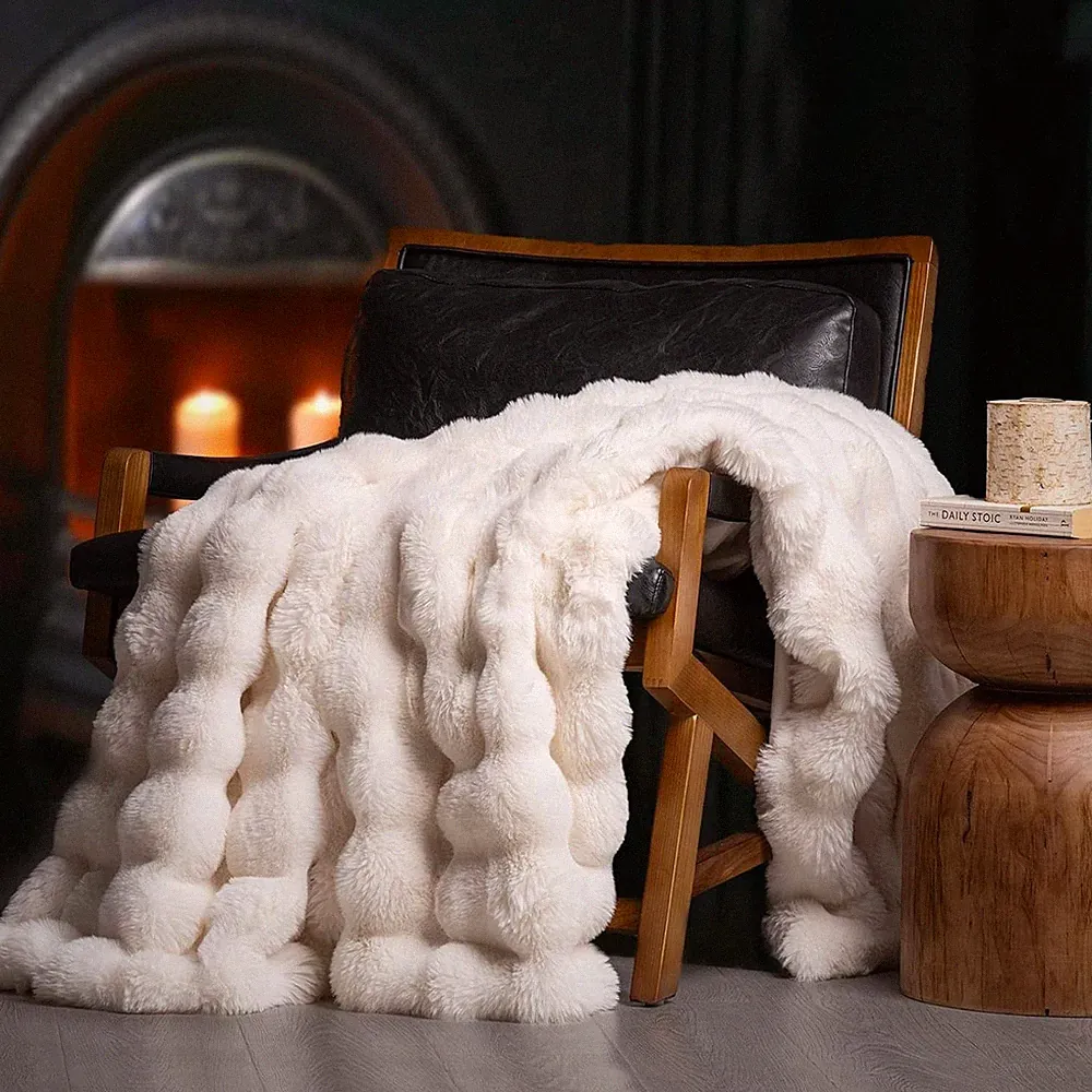 EverGrace Faux Fur Throw Blanket 60x80 Ultra Soft Plush Warm Reversible Luxury