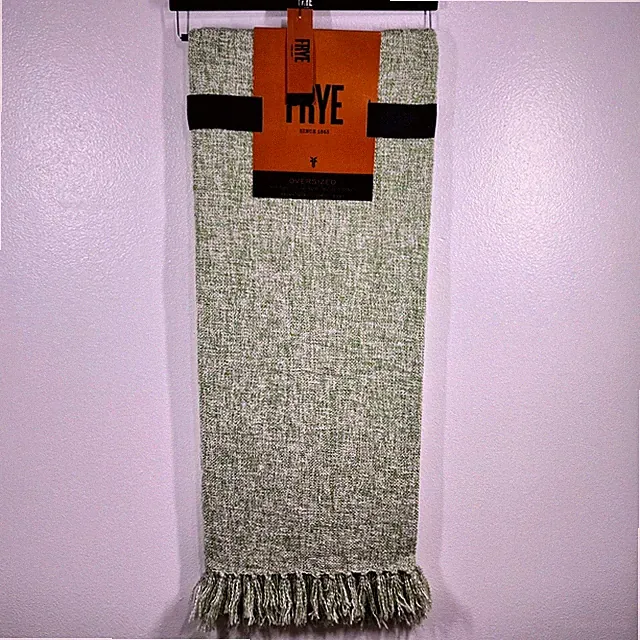 Frye Oversized Marbled Throw Blanket Woven with Fringe Green 50 x 70 NEW Soft