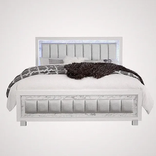 Global Furniture USA Santorini White Wooden King Bed with LED Headboard Lighting