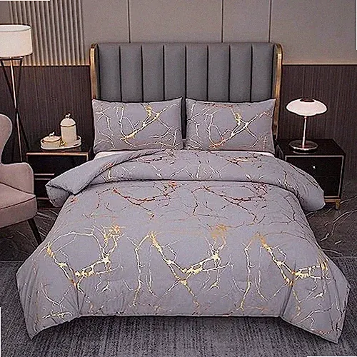 Gray Comforter, Grey and Gold Marble Bedding Set, 3 Pcs Luxury Queen Grey-gold