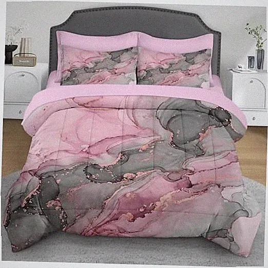 Gray Pink Marble 7 Pcs Comforter Set Size, Natural Luxury Queen Marble Art 10