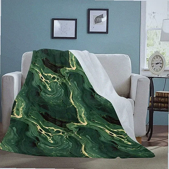 Green Marble Printed Ultra Soft Fleece Blanket Modern Aesthetic