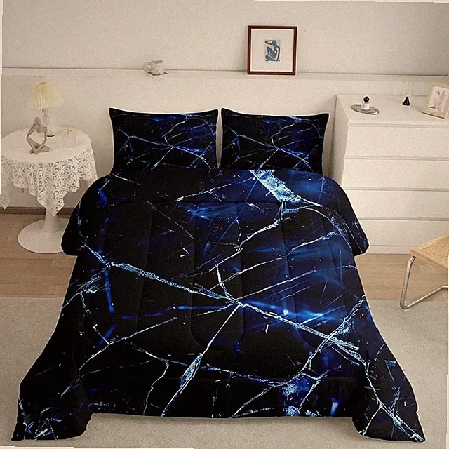 King Size Comforter Set: Marble Bedding for Teens - Abstract Stripes Quilt!