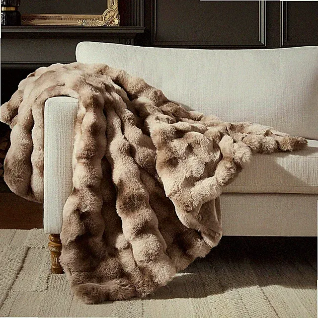 Luxury Bubble Throw Blanket, Faux Rabbit Fur Mink Plush Throw for