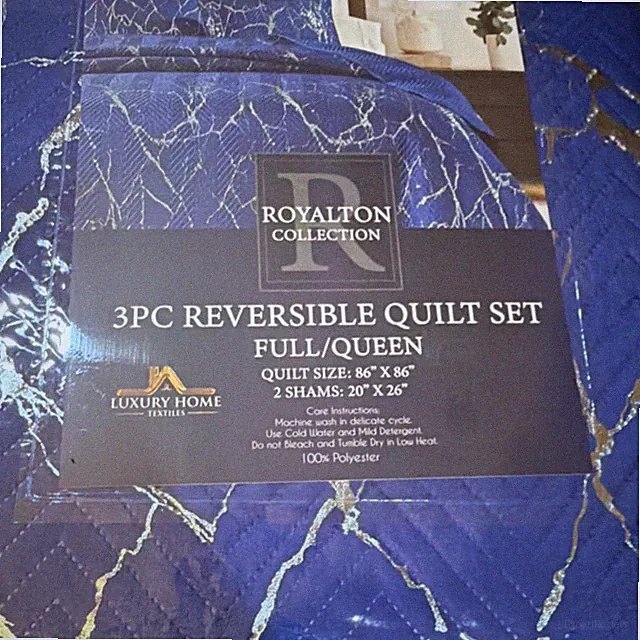 Luxury Home Textiles Royalton Collection Reversible Quilt Set Full/Queen Blue G...