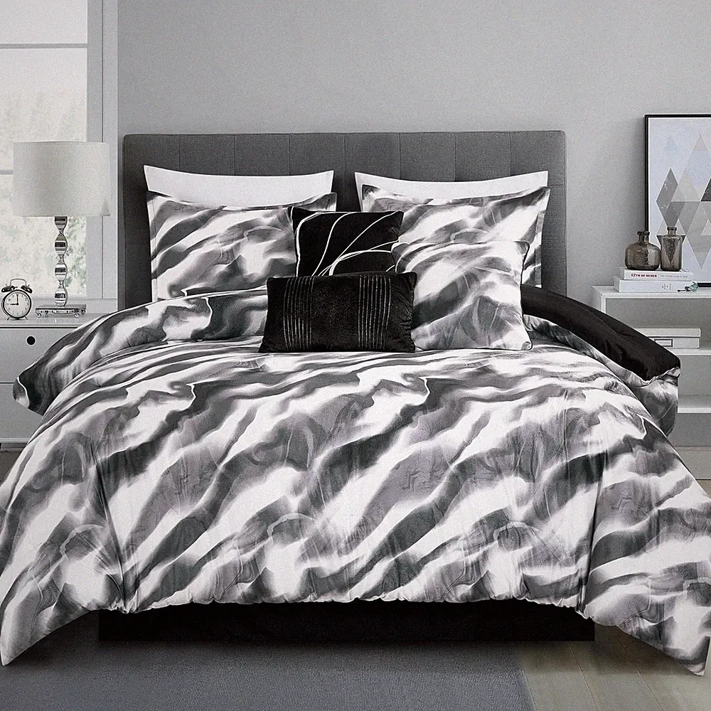 Luxury Velvet Marble Comforter Set - 7-Piece King Bedding for All Seasons