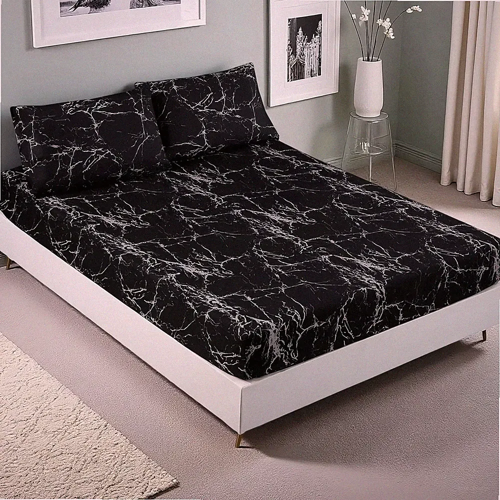 MAG 3PCS Black Marble Sheet Set,Soft Microfiber Bed Sheet,Marble Bedding Shee...