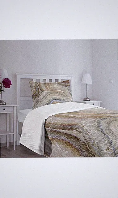 Marble Bedspread, Retro Style Paintbrush Watercolor Art Look Quilt & Sham Twin