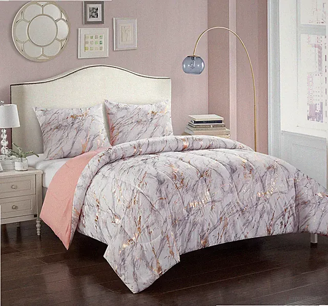 Marble Comforter Set, Full/Queen, Rose Gold