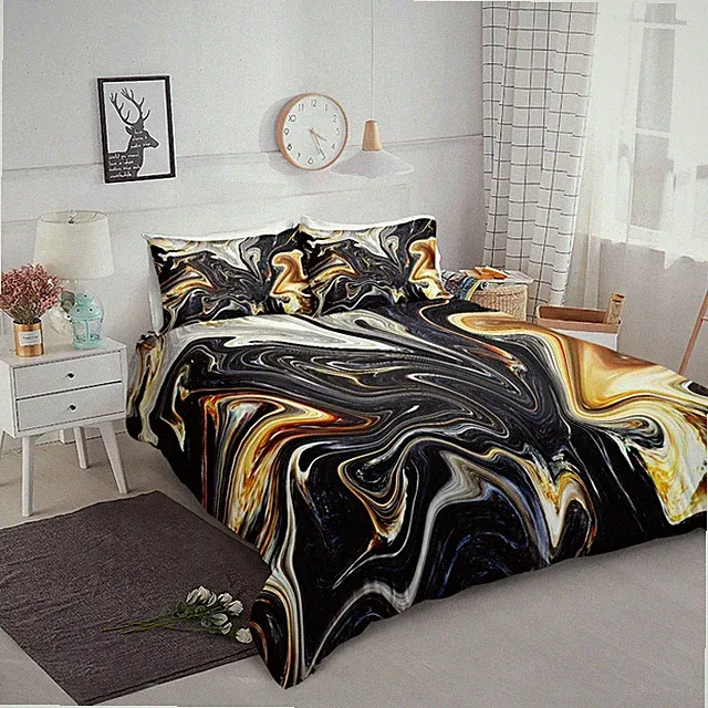 Marble, Gold and Black Design 3 Piece Duvet Set