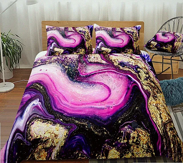 Marble Gold and Pink Design 3 Piece Duvet Set