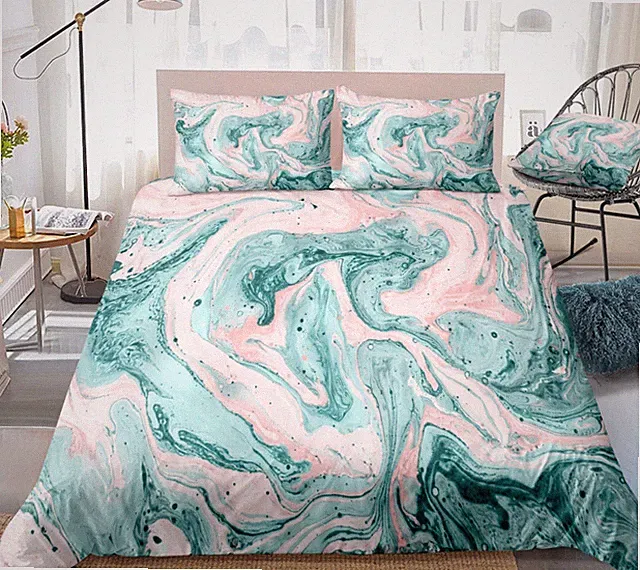 Marble Pink and Cyan Design 3 Piece Duvet Set