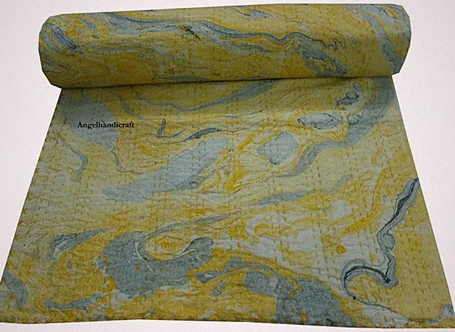 Marble Print Kantha Quilt, Hand-Dyed Cotton Reversible Bedspread/coverlet/Quilt