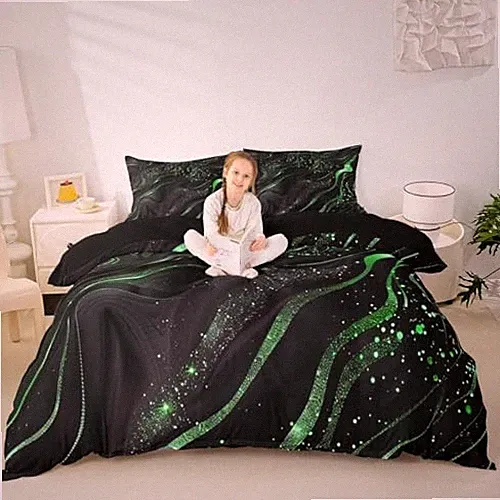 Marble Texture Duvet Cover Queen Size Bedding Queen(No Comforter) Black Green