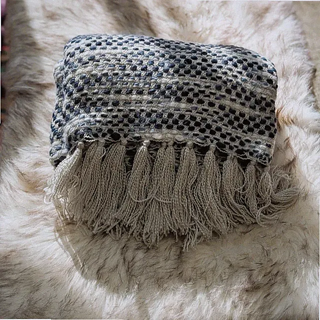 Marbled Basketweave Lacourte Throw Blanket 62"x51" Beige & Blues Cozy SO soft!
