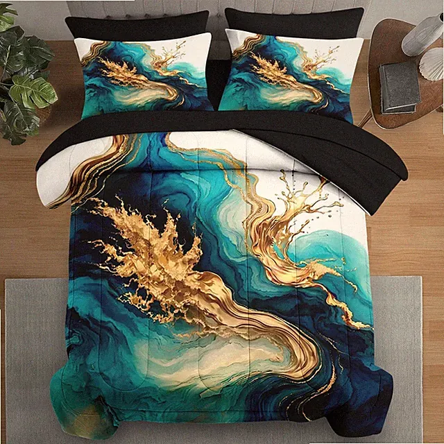Mint Green Marble Bedding Set: Teal Sheets, Pillowcases & Sham - Queen Size!