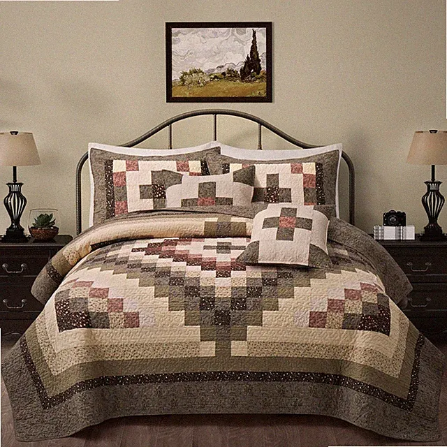 NELIFDER 5 Peice Patchwork California King Size Quilt Set Green and Red Beige...