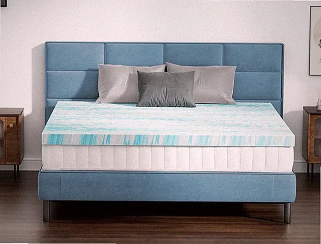 New Cooling Gel Memory Foam Mattress Topper Queen Blue White Airflow Channels