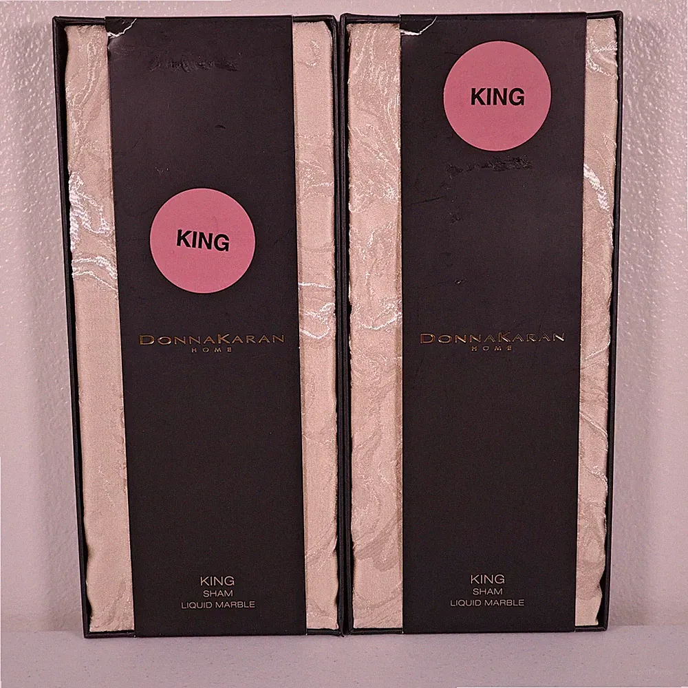 New Donna Karan Liquid Marble Gold KING Shams Set of 2 Luxury