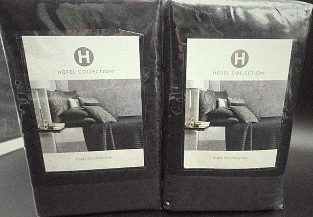 NEW! Pair (2) Hotel Collection Marble Geo Pattern Euro Pillow Shams Cotton Black