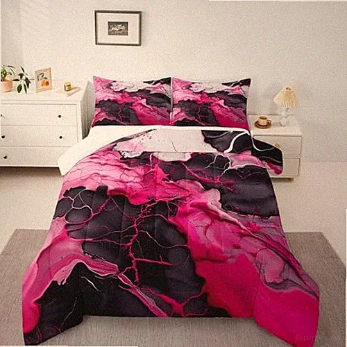 Oil Painting Comforter Set,Pink Black Marble Bedding Set for Twin Black Pink