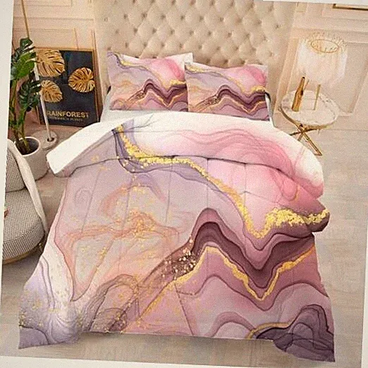 Pink Marble Comforter Set for Girls Women, Pink and Gold Twin Marble Pink-a