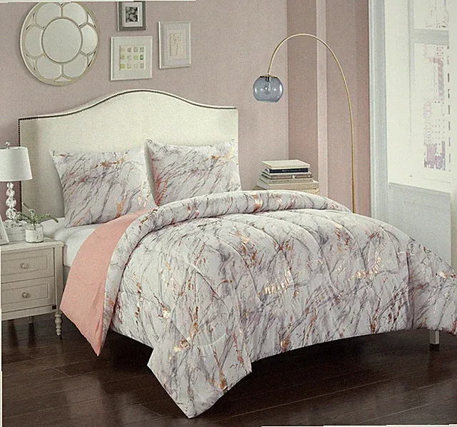 Pop Shop Marble Comforter Set, Full/Queen, Rose Gold