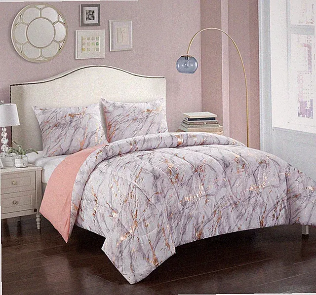 Pop Shop Marble Comforter Set, Twin, Rose Gold Rose Gold T