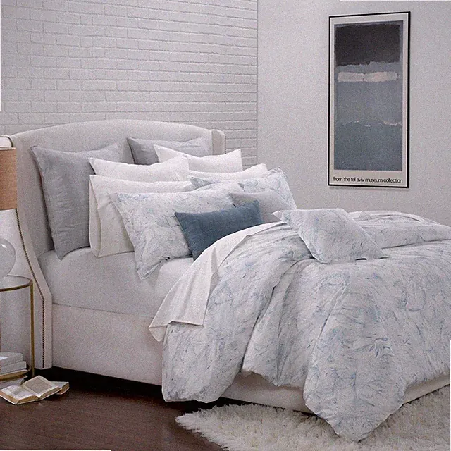 PORTICO Glacier Bay Blue Marble Facade KING DUVET COMFORTER COVER White Cotton