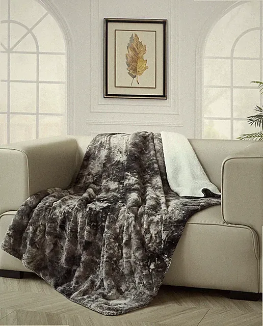 Regal Comfort - River Rock - Faux Fur Sherpa Throw Blanket - 50"x70"
