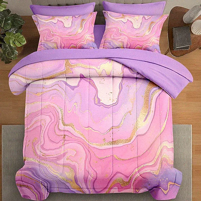 Rose Gold Marble Bedding Set: 7 Pcs of Sleepy-Time Fun for All Ages!