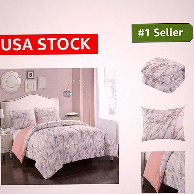 Rose Gold Marble Comforter Set - 3-Piece Full/Queen, Stylish -Round Comfort