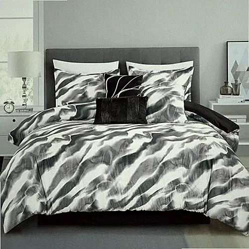 Velvet Comforter Set Black Grey Marble Abstract – 7-Piece Luxury Bedding King